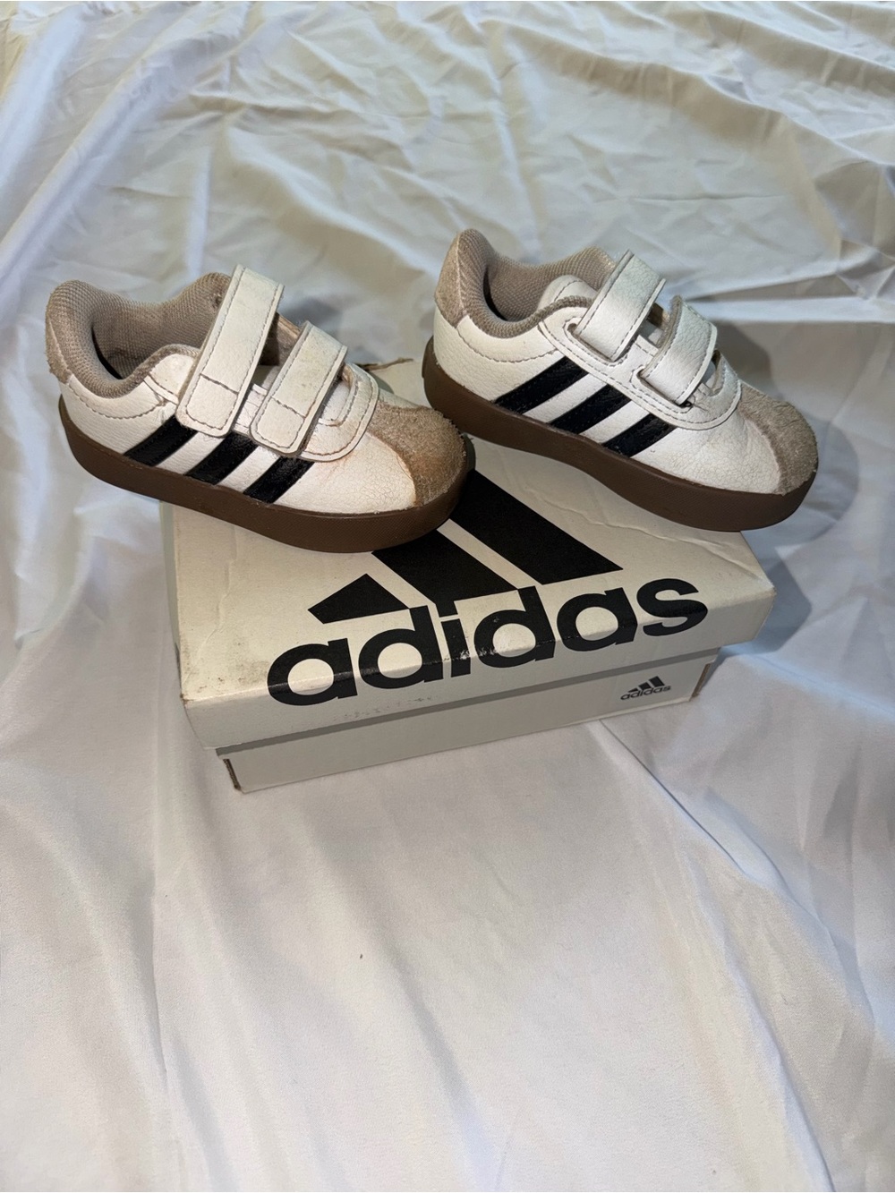adidas Kids White, Black & Brown Velcro Sneakers 5K